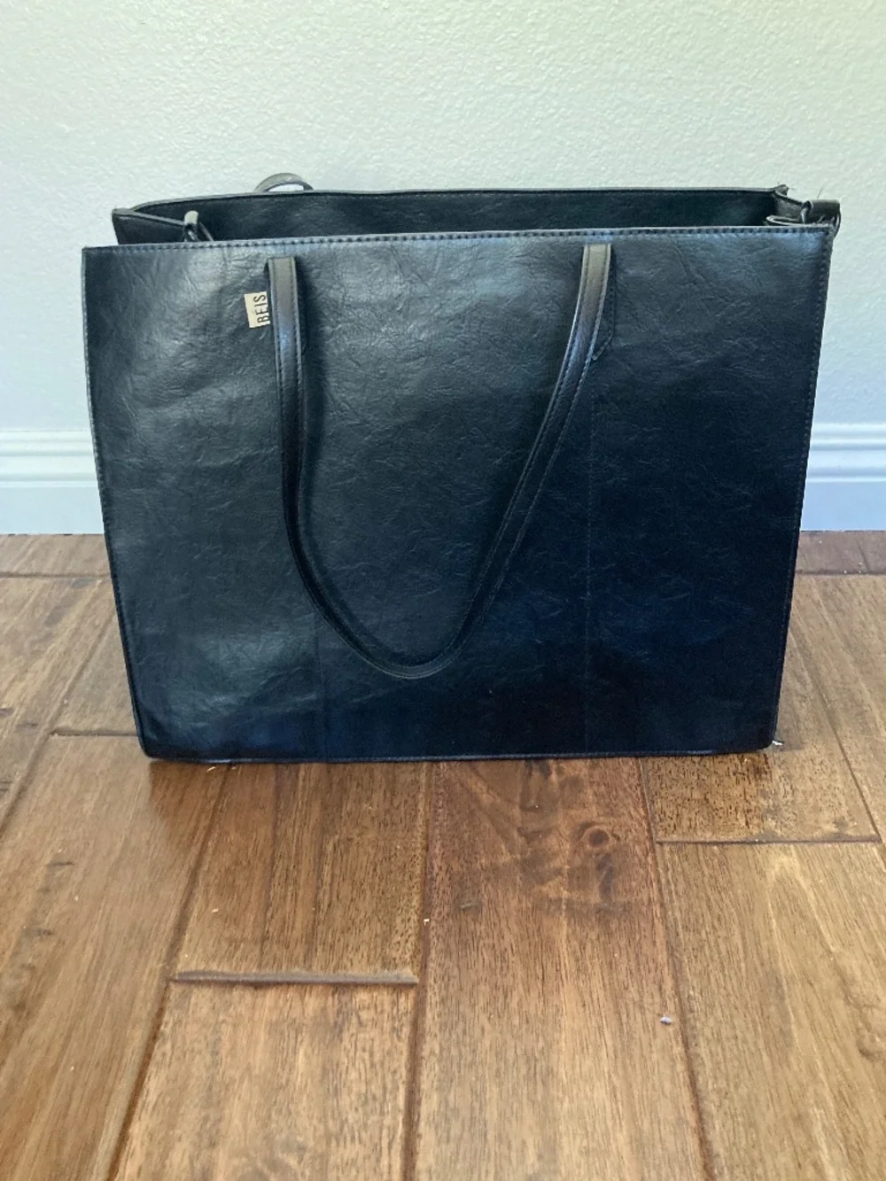 Beis Work Tote Bag The Commuter Smooth Vegan Leather Laptop Sleeve Water Bottle